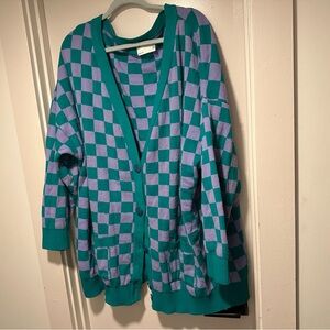 ASOS Teal and Purple Checkered Cardigan